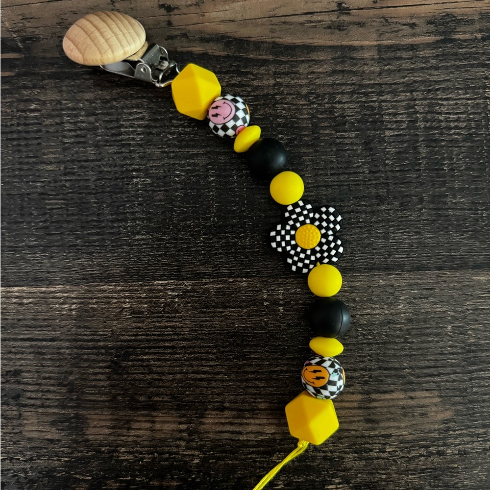 Yellow and Black Beaded Pacifier Clip